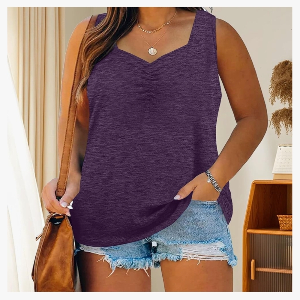 Eddie Bauer Heathered Plum Sleeveless V-Neck Tank